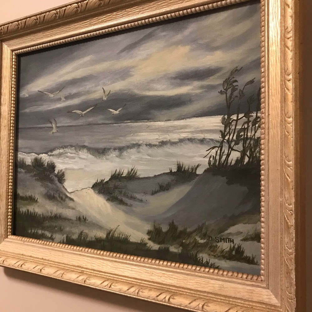 Vintage Oil Painting D.SMITH Ocean Side Shore Beach Nautical MCM ornate frame - Picture 9 of 10